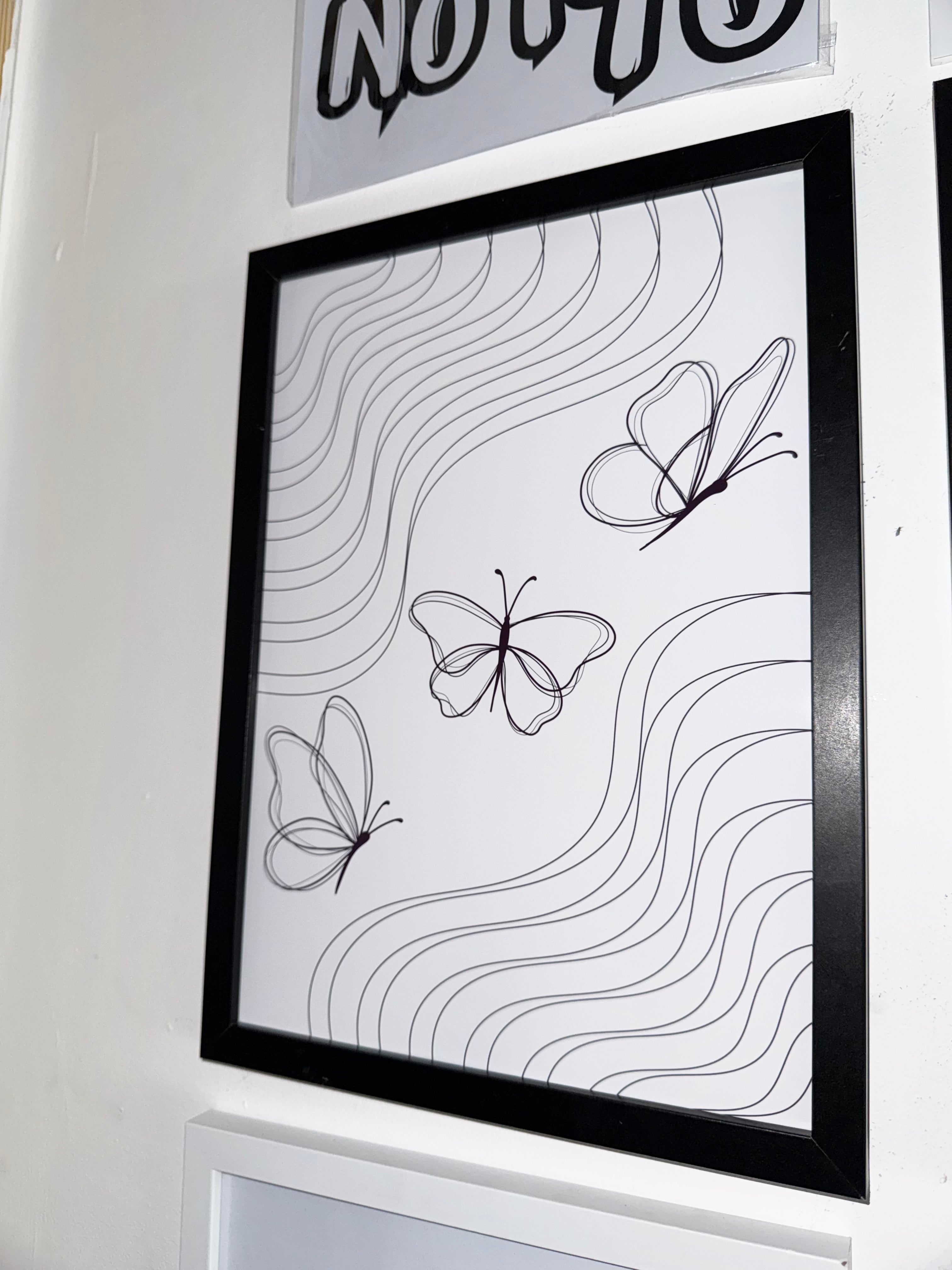 Butterflies - Black & Off White Minimalistic - A4 Print