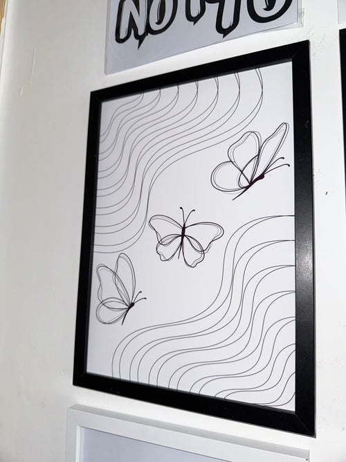 Butterflies - Black & Off White Minimalistic - A4 Print