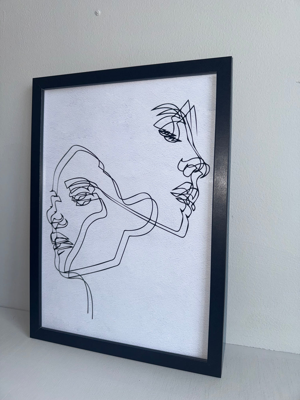 Line Art - Faces | Minimalistic - Black & Grey | Textured Style Background - A4 Print