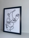 Line Art - 2 faces| Minimalistic - Black & Grey | Textured Style Background - A4 Print