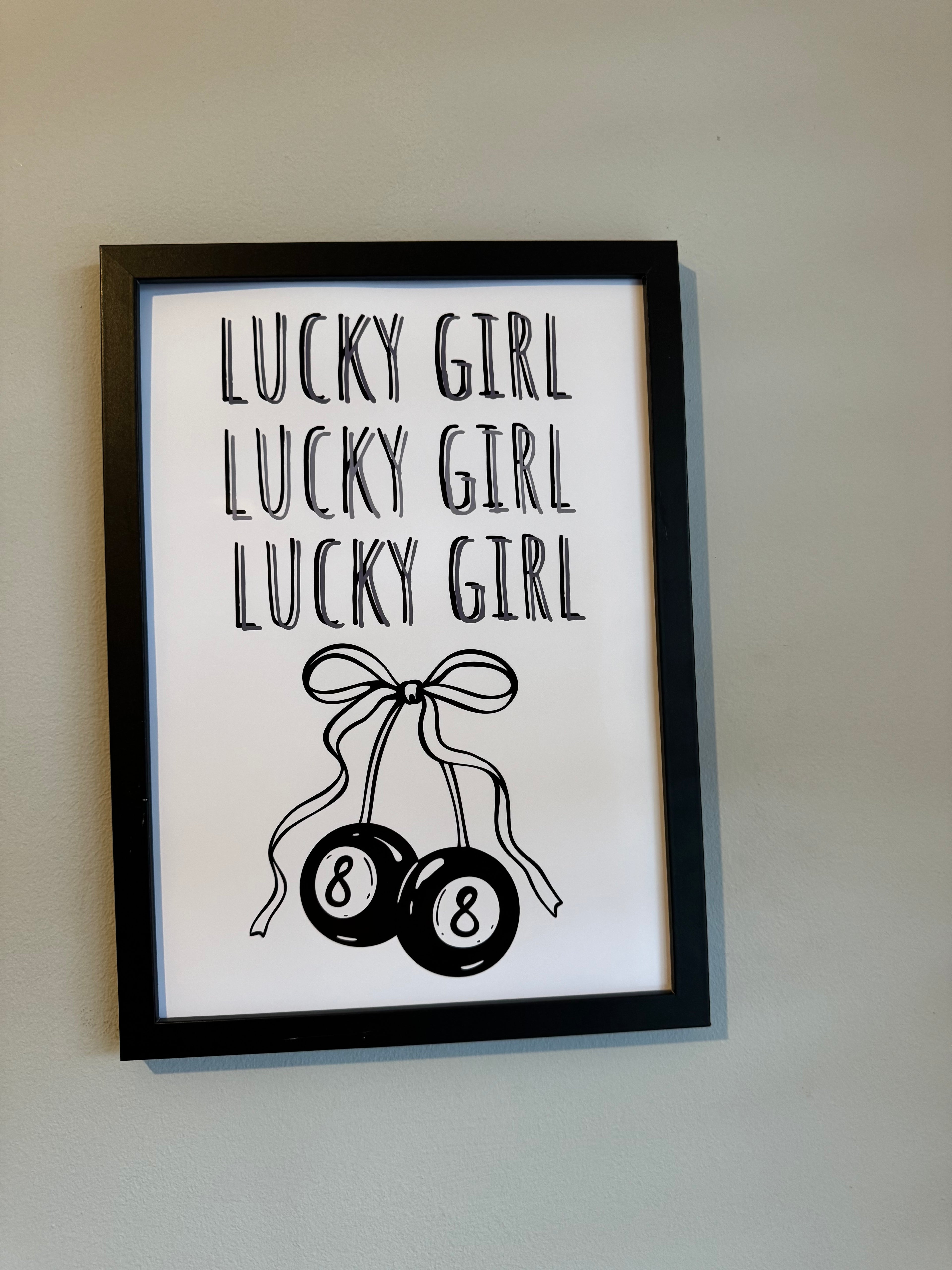 Lucky girl  | Monochrome | Minimalistic - Black & Grey | Textured Style Background - A4 Print