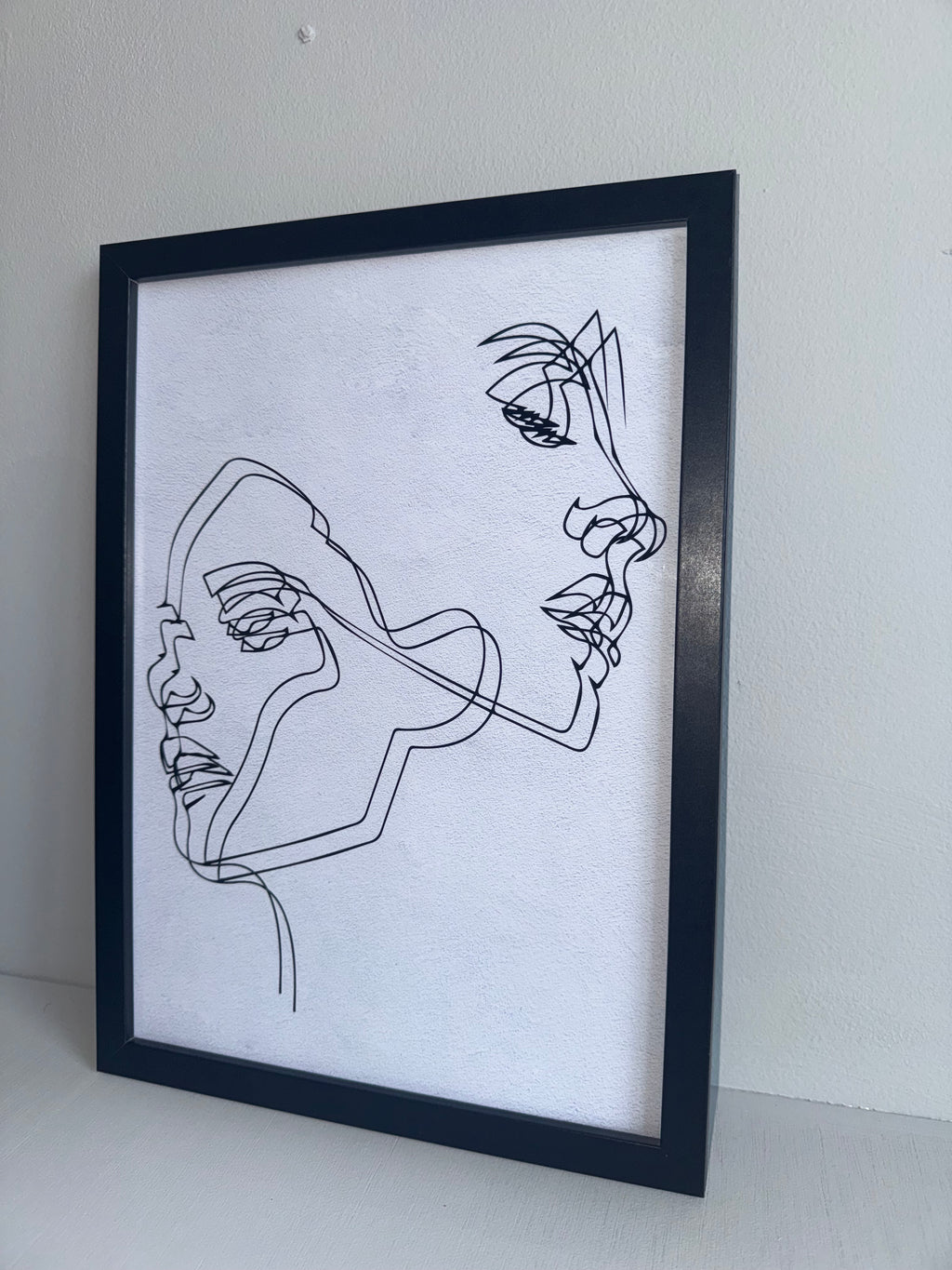 Line Art - Faces | Minimalistic - Black & Grey | Textured Style Background - A4 Print