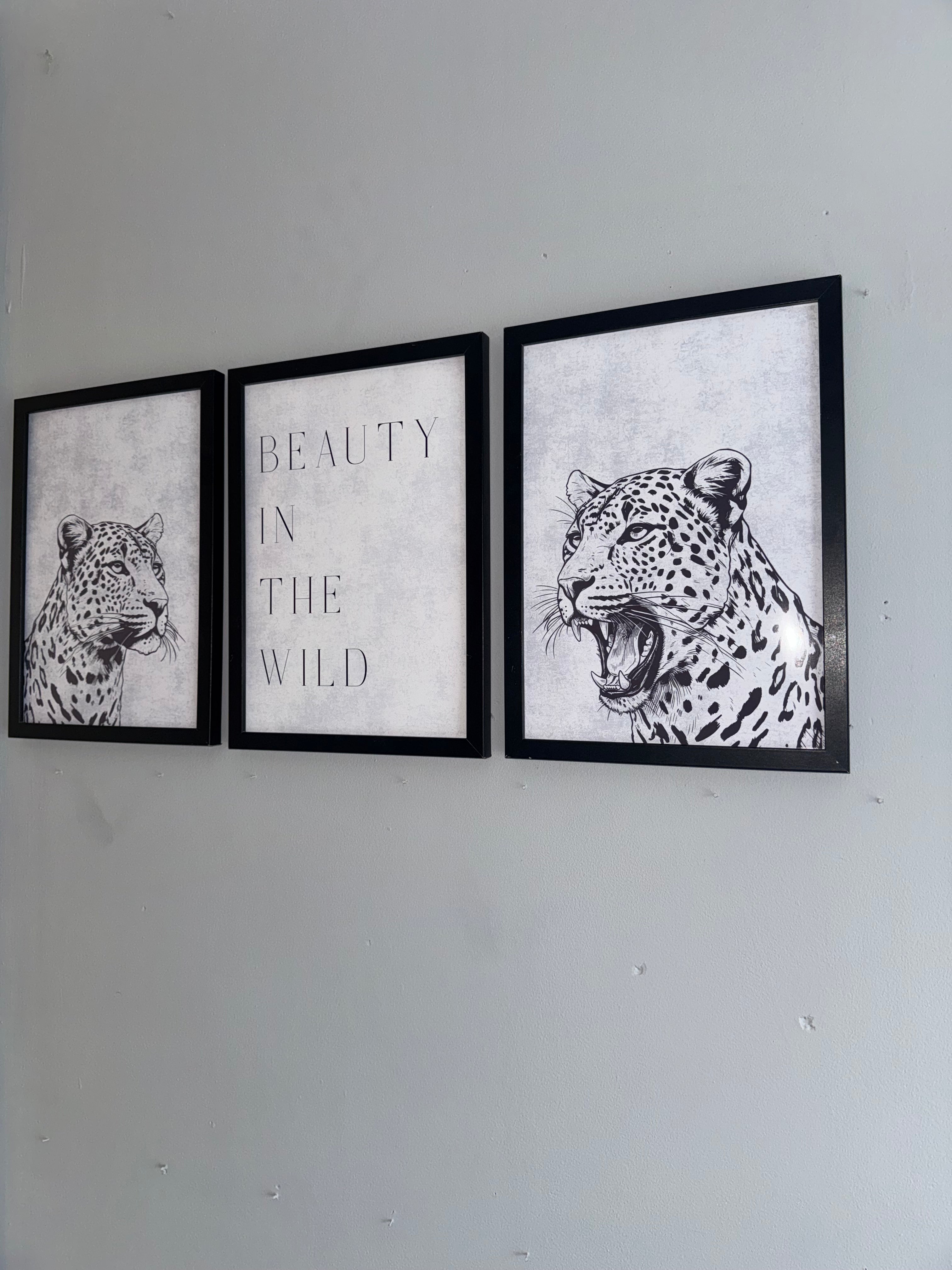 Beauty in the wild | Set of 3 Unframed | Monochrome Off White & Grey
