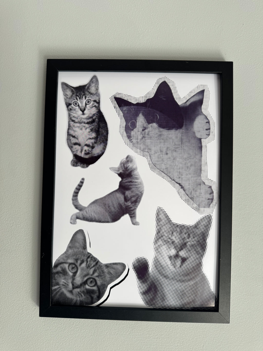 Cats Cats Cats | Monochrome | Minimalistic - Black & Grey | Textured Style Background - A4 Print