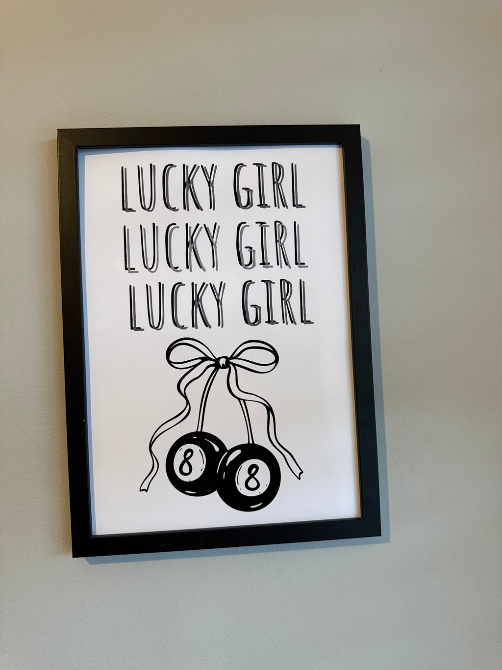 Lucky girl  | Monochrome | Minimalistic - Black & Grey | Textured Style Background - A4 Print