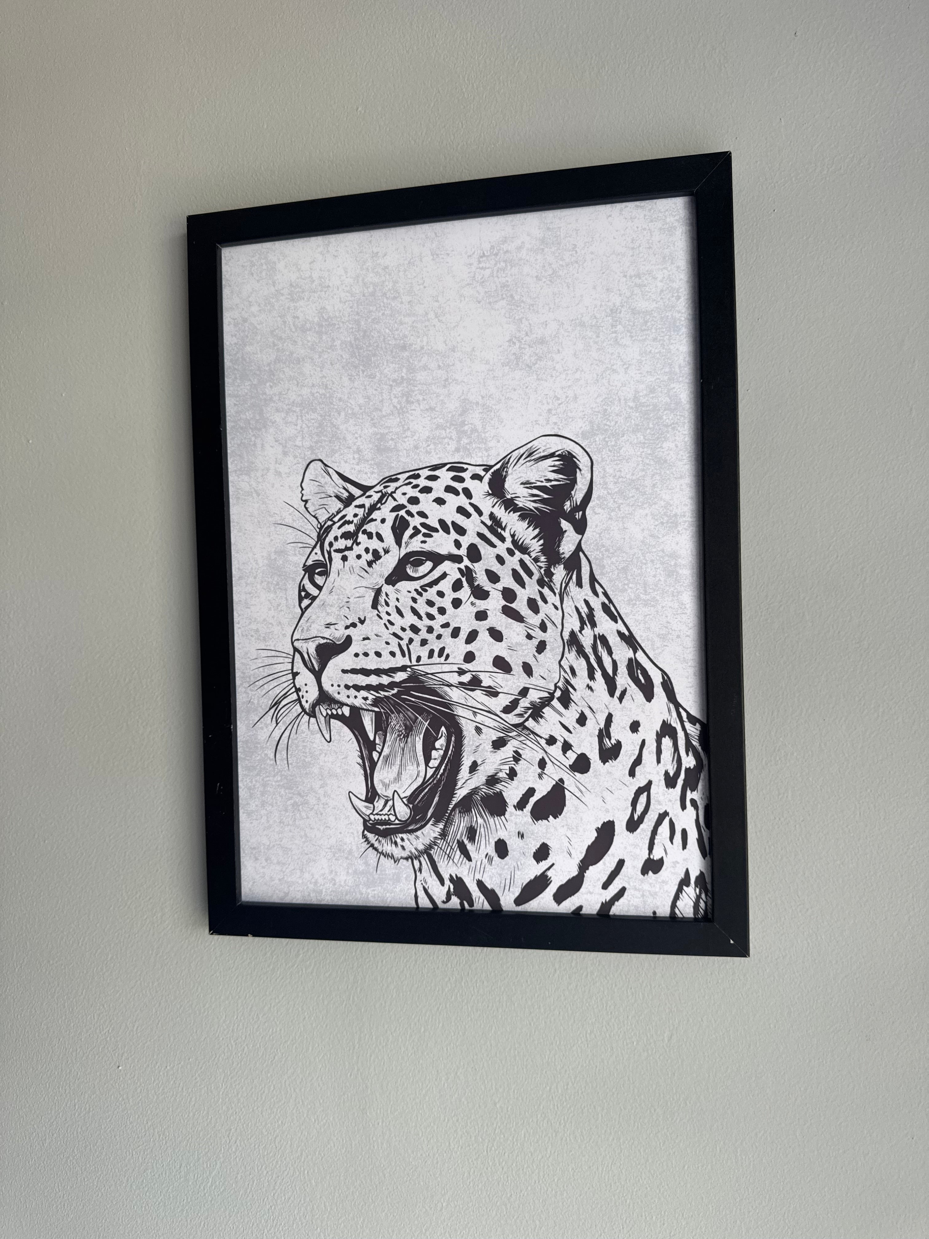 Leopard Yawning - Off White & Grey Minimalistic - A4 Print