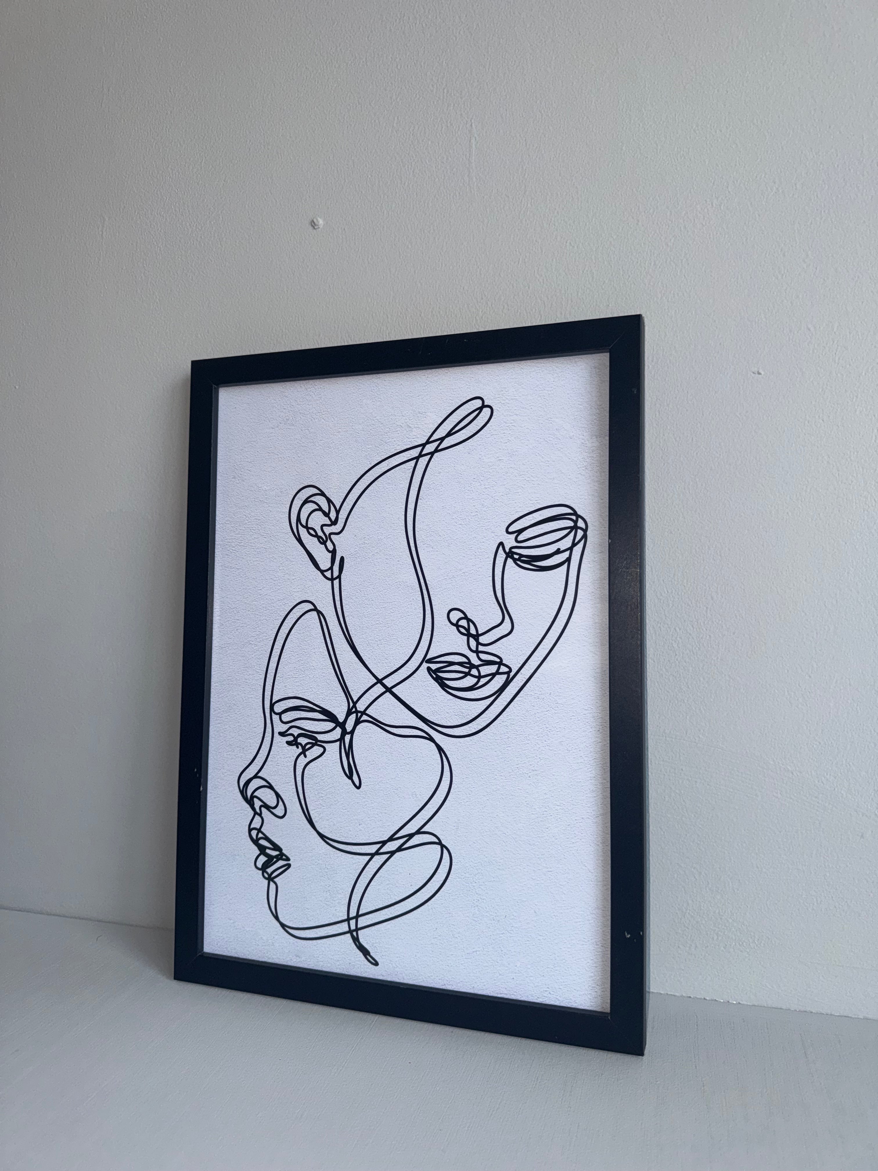 Line Art - 2 faces| Minimalistic - Black & Grey | Textured Style Background - A4 Print