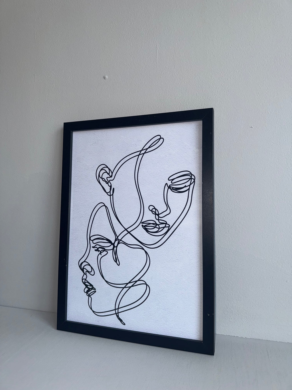 Line Art - 2 faces| Minimalistic - Black & Grey | Textured Style Background - A4 Print