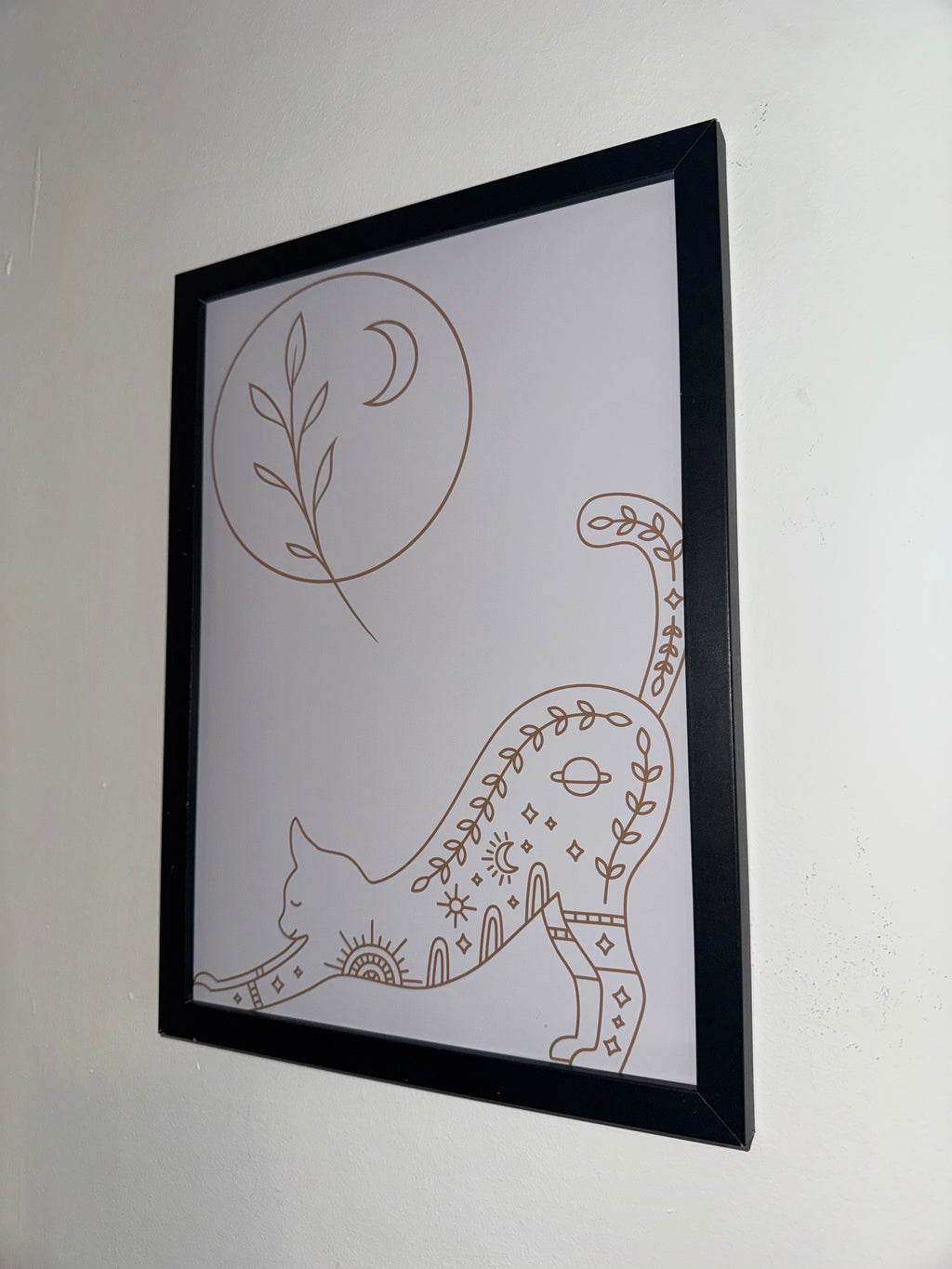 The Cat & The Moon | A4 Print | Framed or Unframed | Brown & Off White