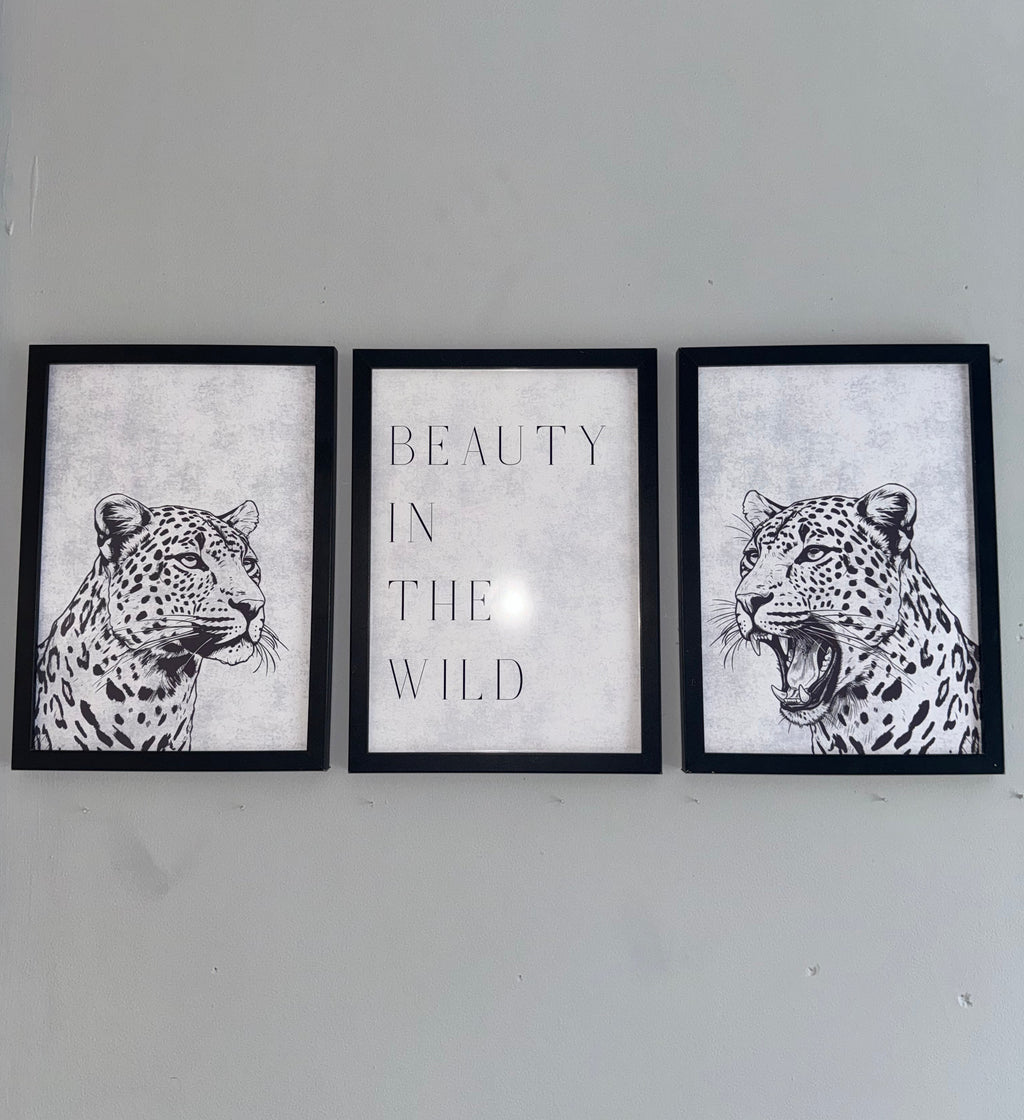 Beauty in the wild | Set of 3 Unframed | Monochrome Off White & Grey