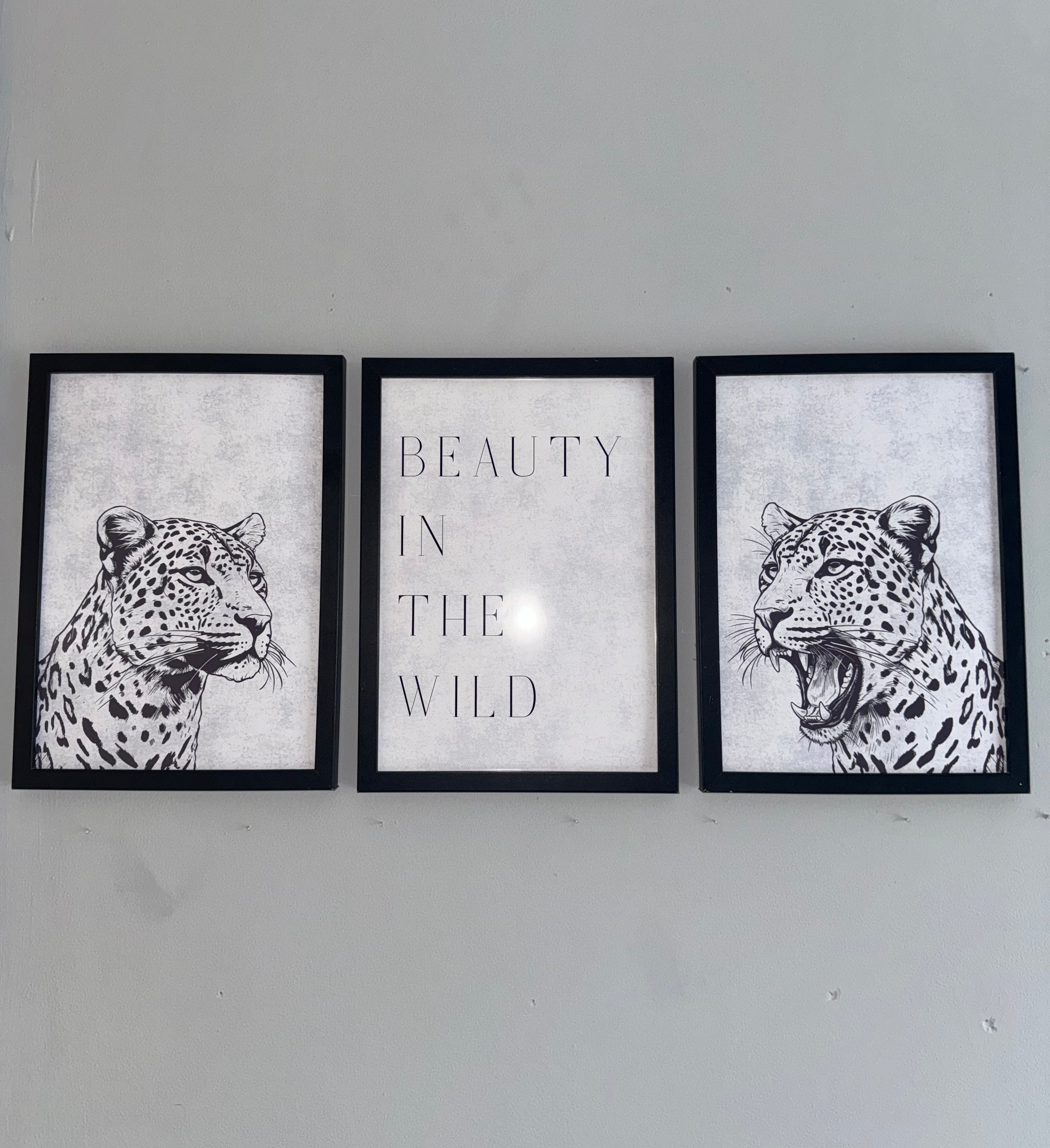 Beauty in the wild | Set of 3 Unframed | Monochrome Off White & Grey