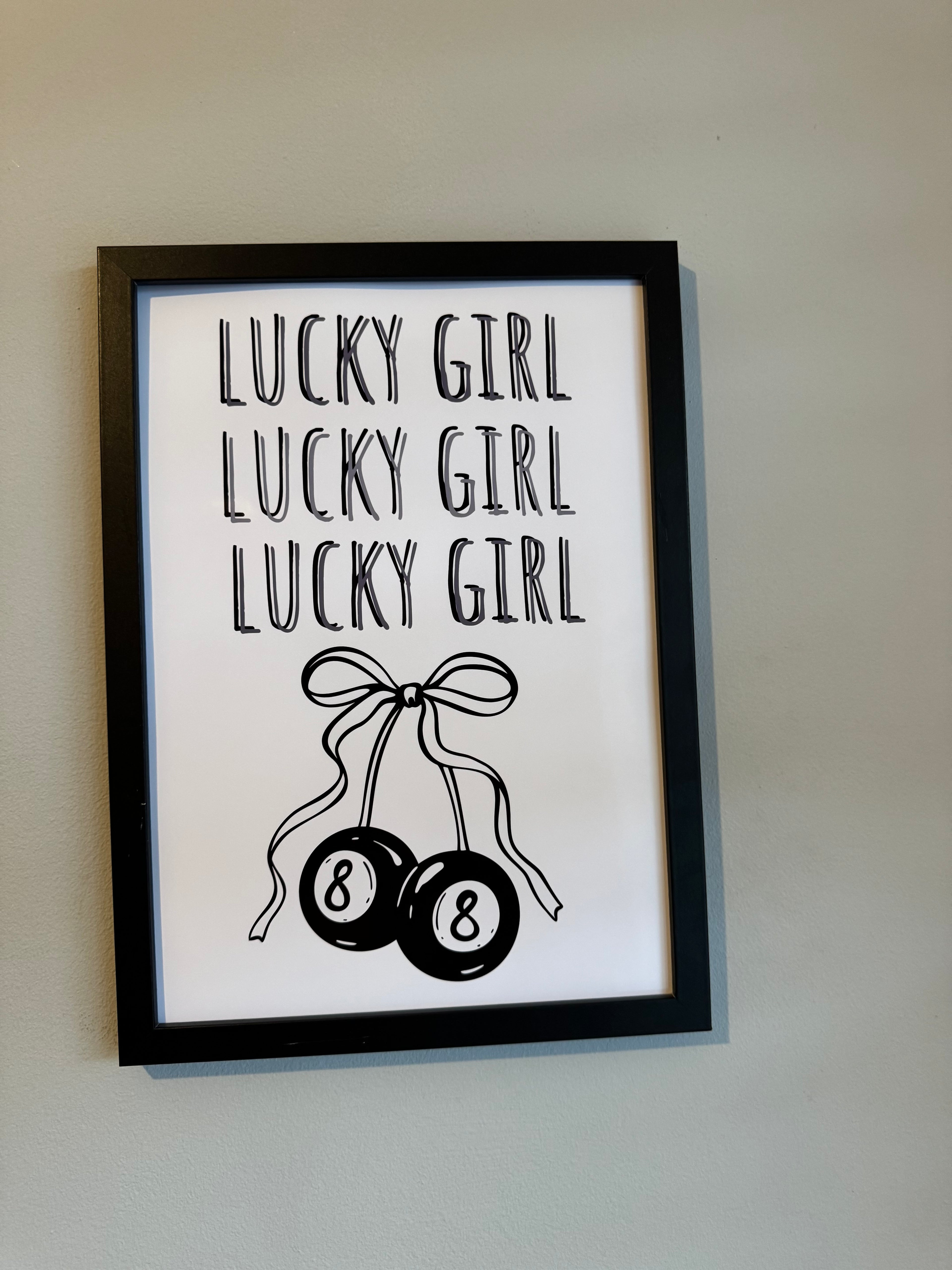 Lucky girl  | Monochrome | Minimalistic - Black & Grey | Textured Style Background - A4 Print