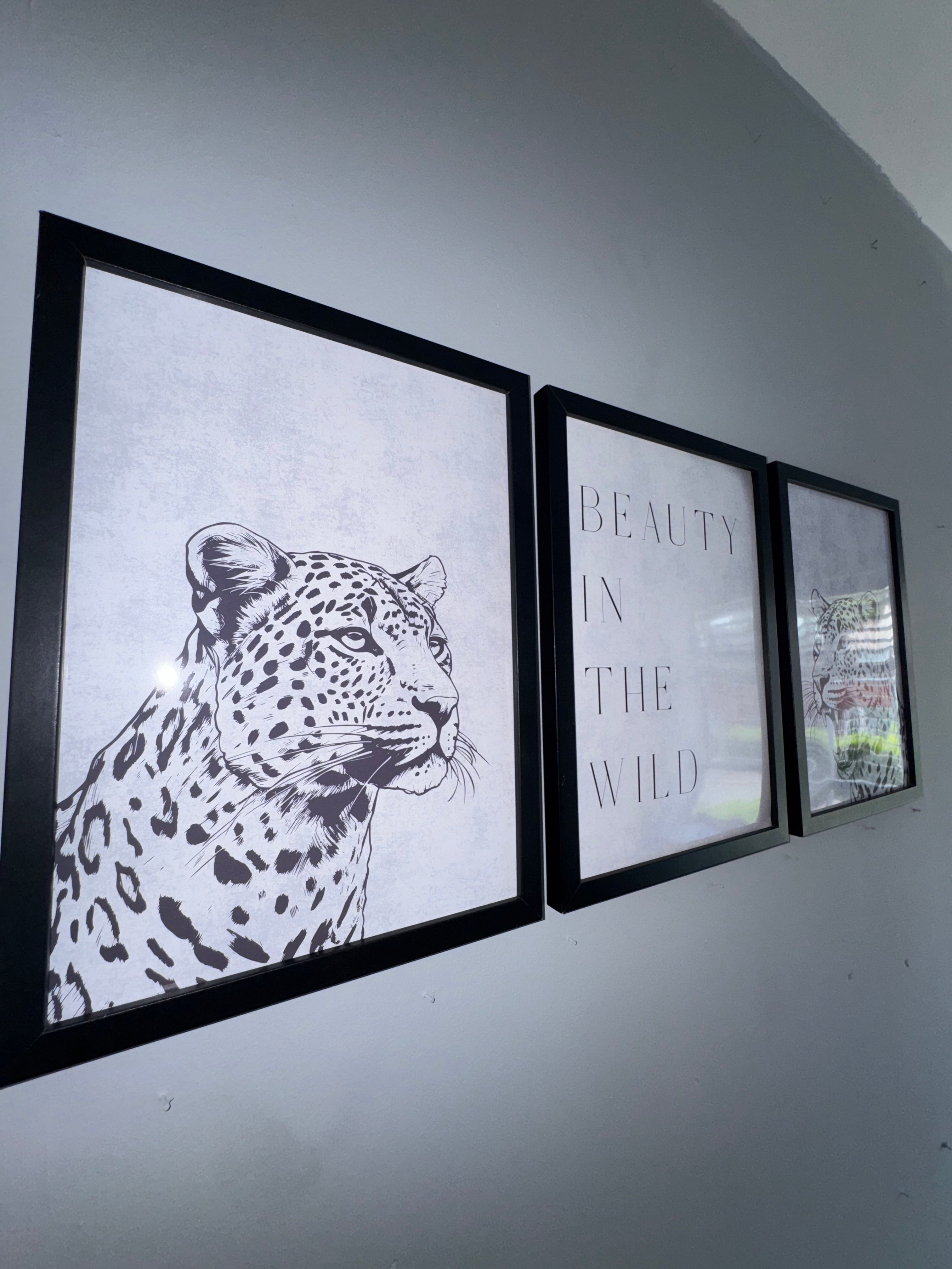 Beauty in the wild | Set of 3 Unframed | Monochrome Off White & Grey