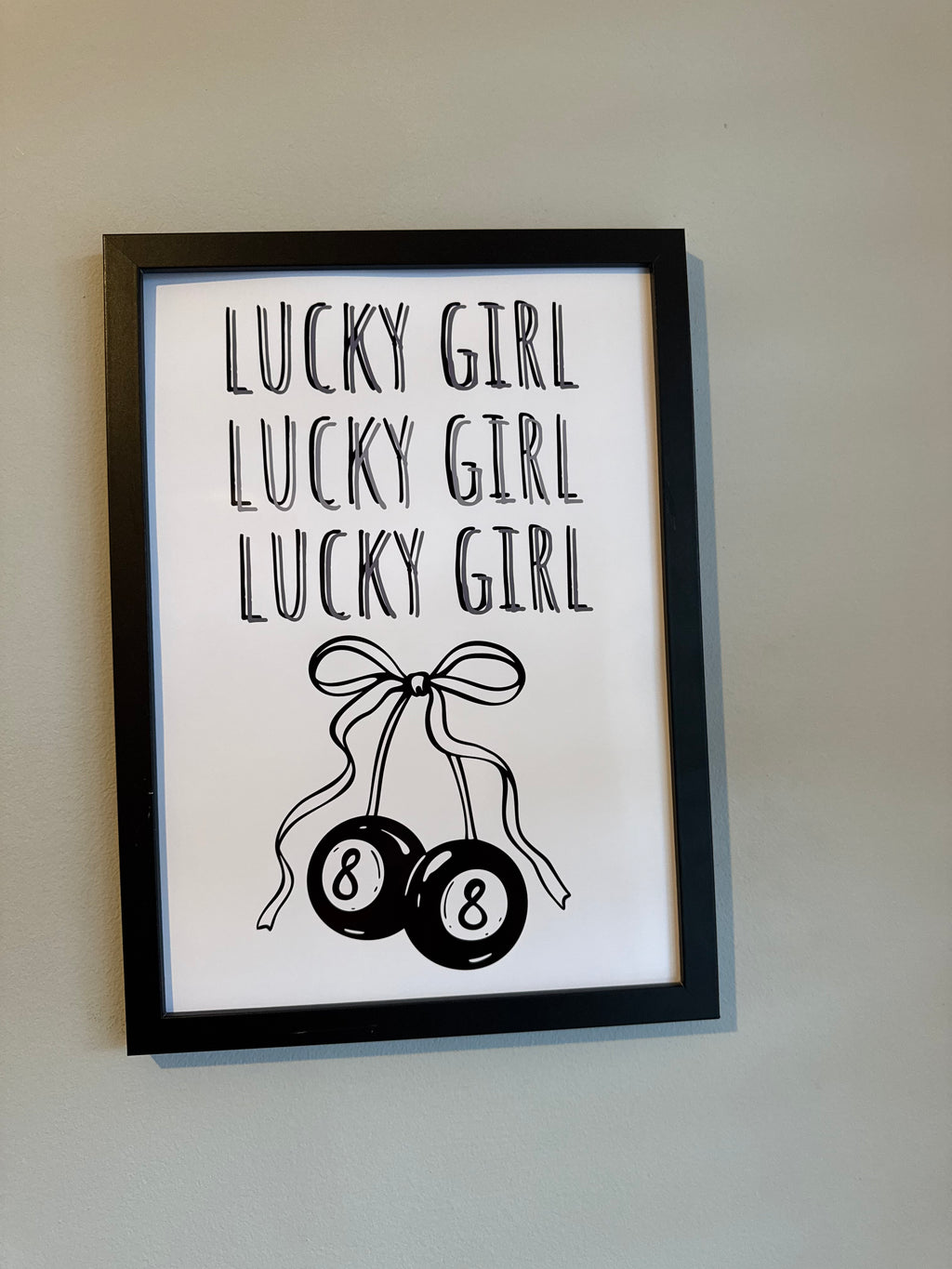 Lucky girl  | Monochrome | Minimalistic - Black & Grey | Textured Style Background - A4 Print