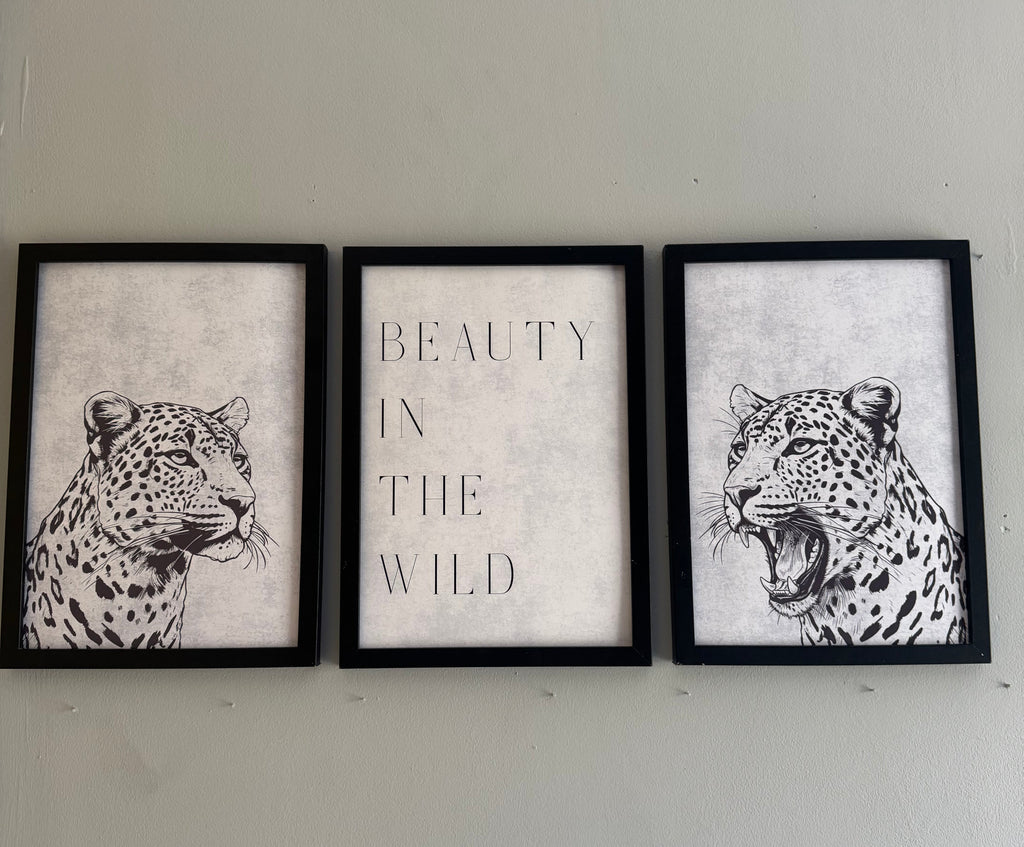 Beauty in the wild | Set of 3 Unframed | Monochrome Off White & Grey