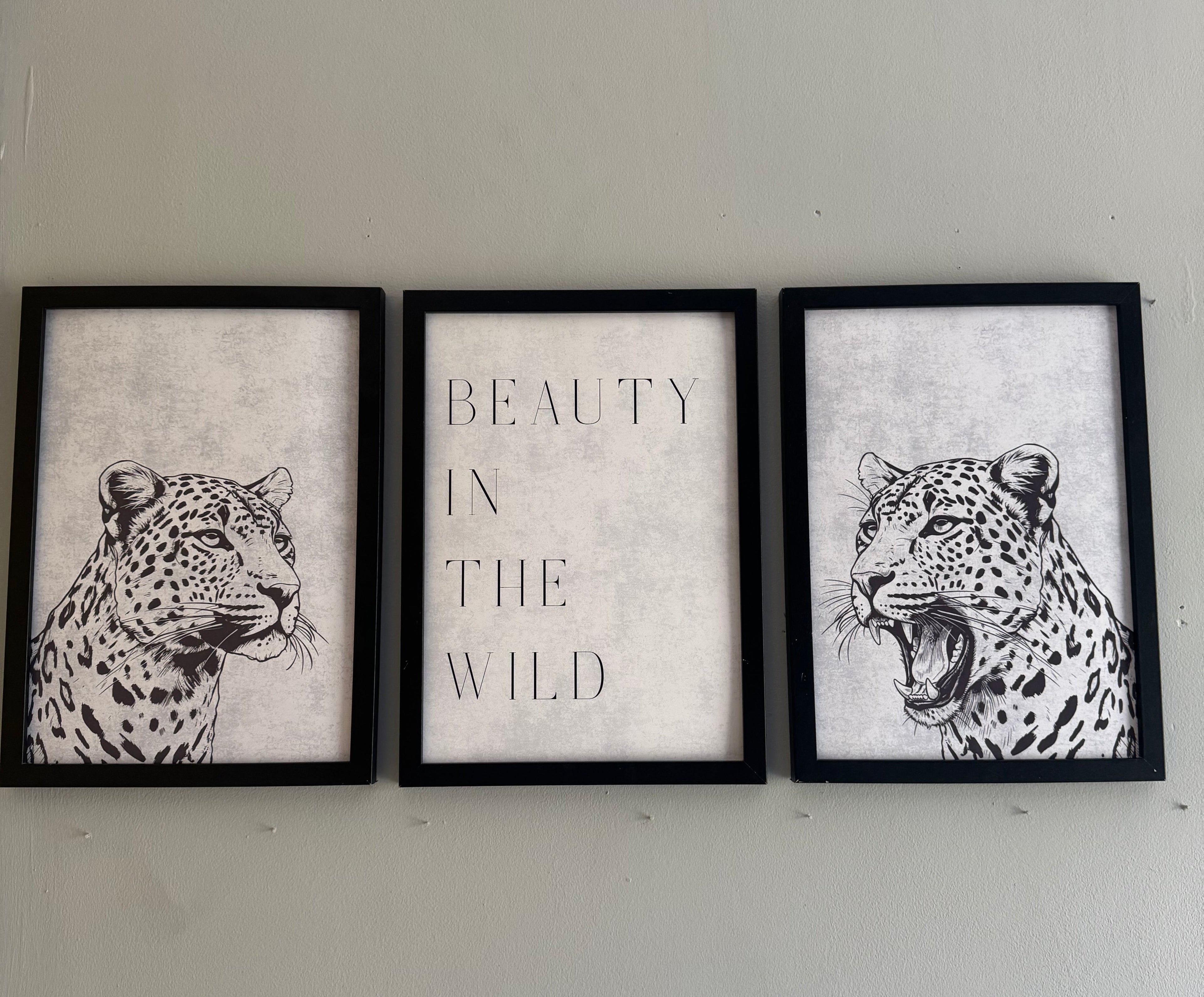 Beauty in the wild | Set of 3 Unframed | Monochrome Off White & Grey