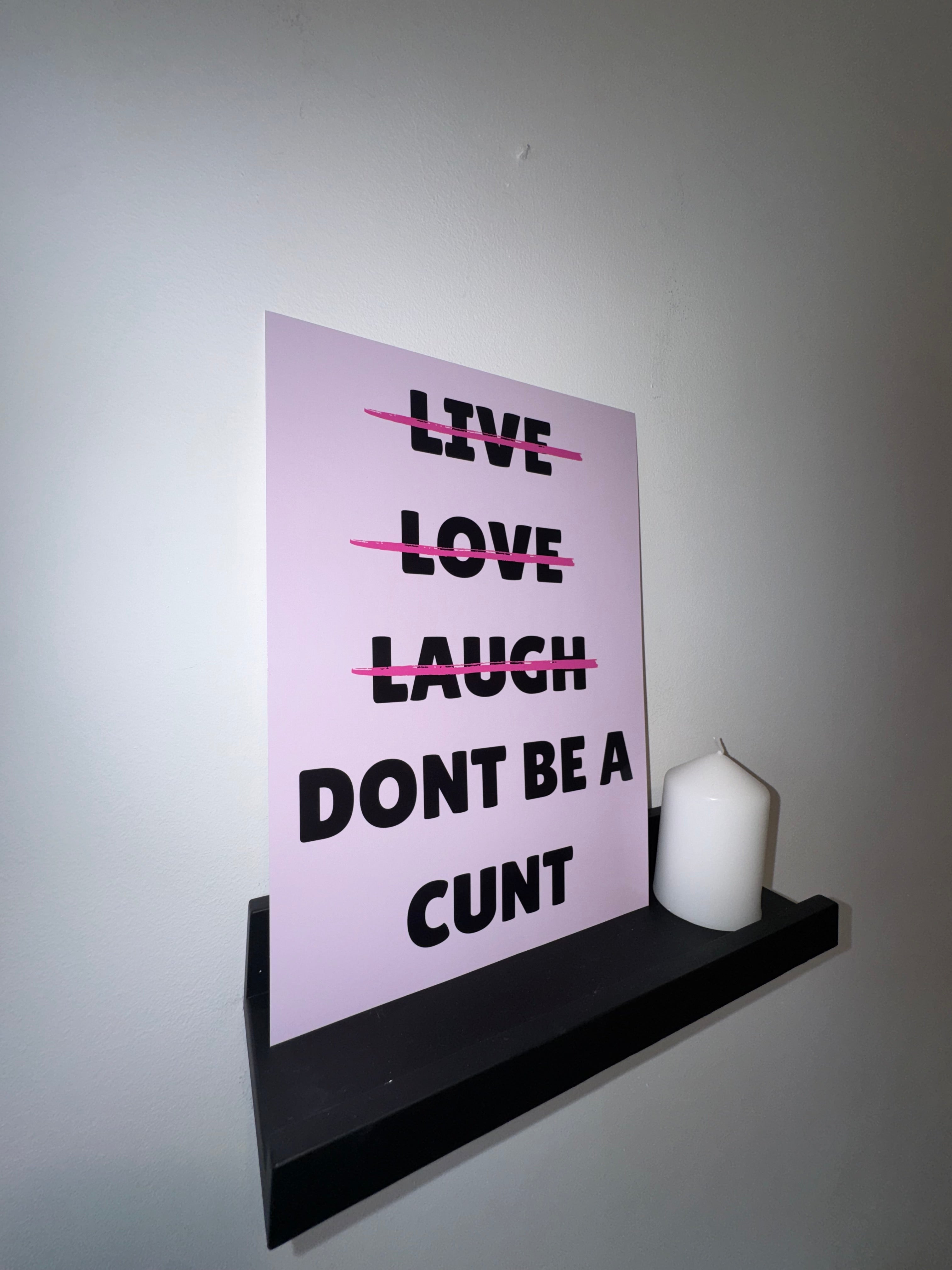 A4 |Live Love Laugh Funny Typography Print | Pink & White | Pink & Black