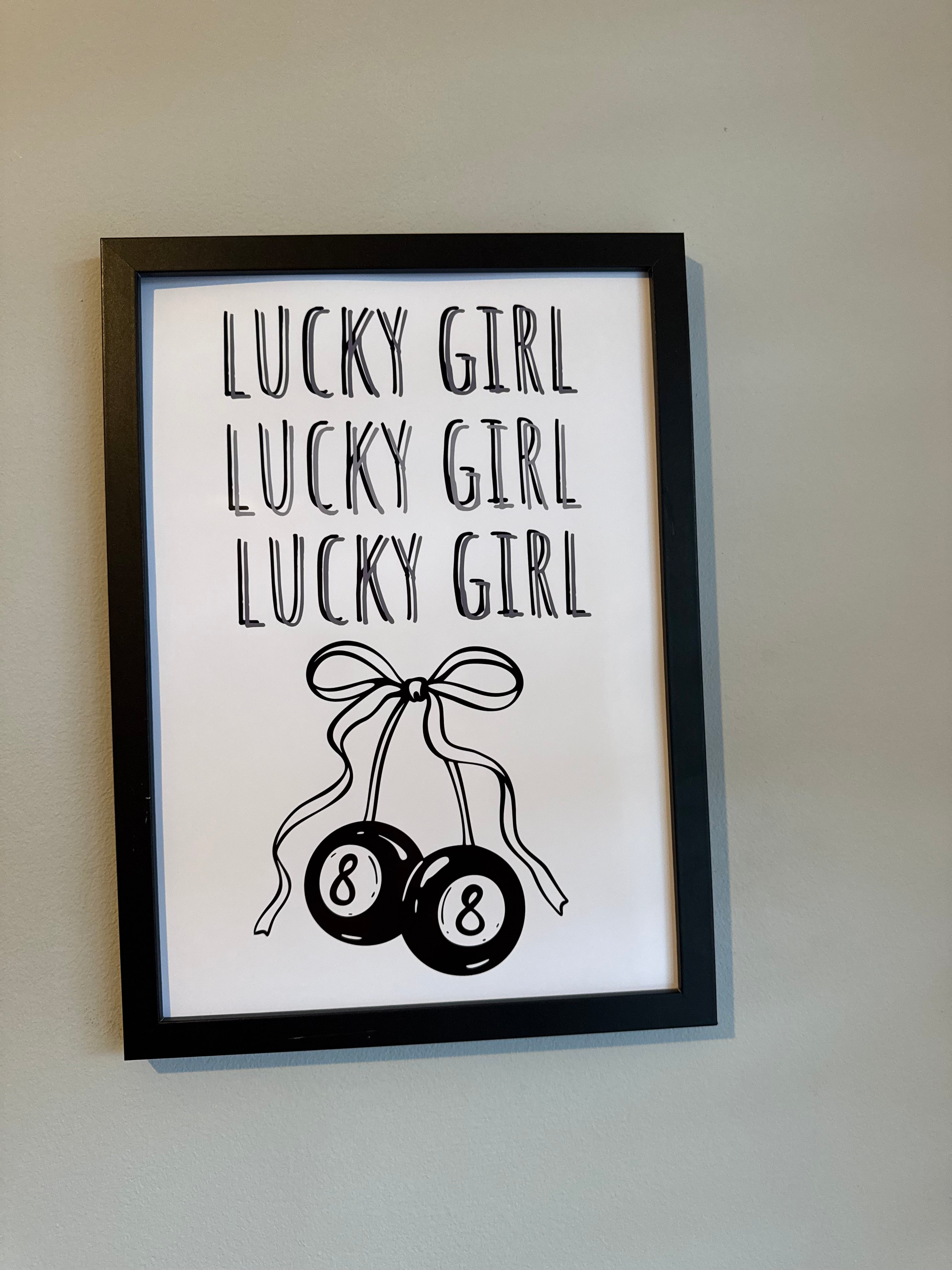 Lucky girl  | Monochrome | Minimalistic - Black & Grey | Textured Style Background - A4 Print