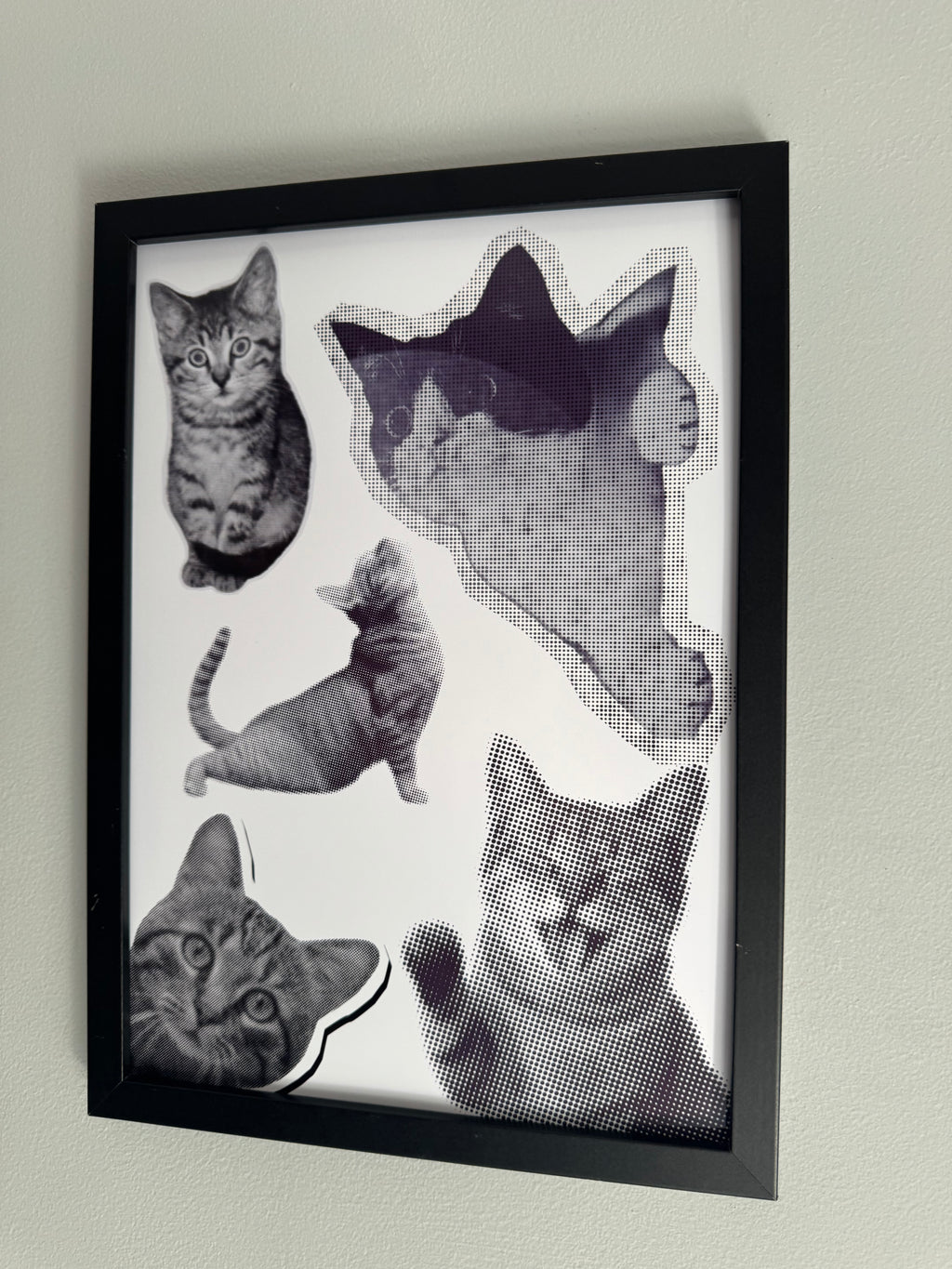 Cats Cats Cats | Monochrome | Minimalistic - Black & Grey | Textured Style Background - A4 Print