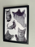 Cats Cats Cats | Monochrome | Minimalistic - Black & Grey | Textured Style Background - A4 Print