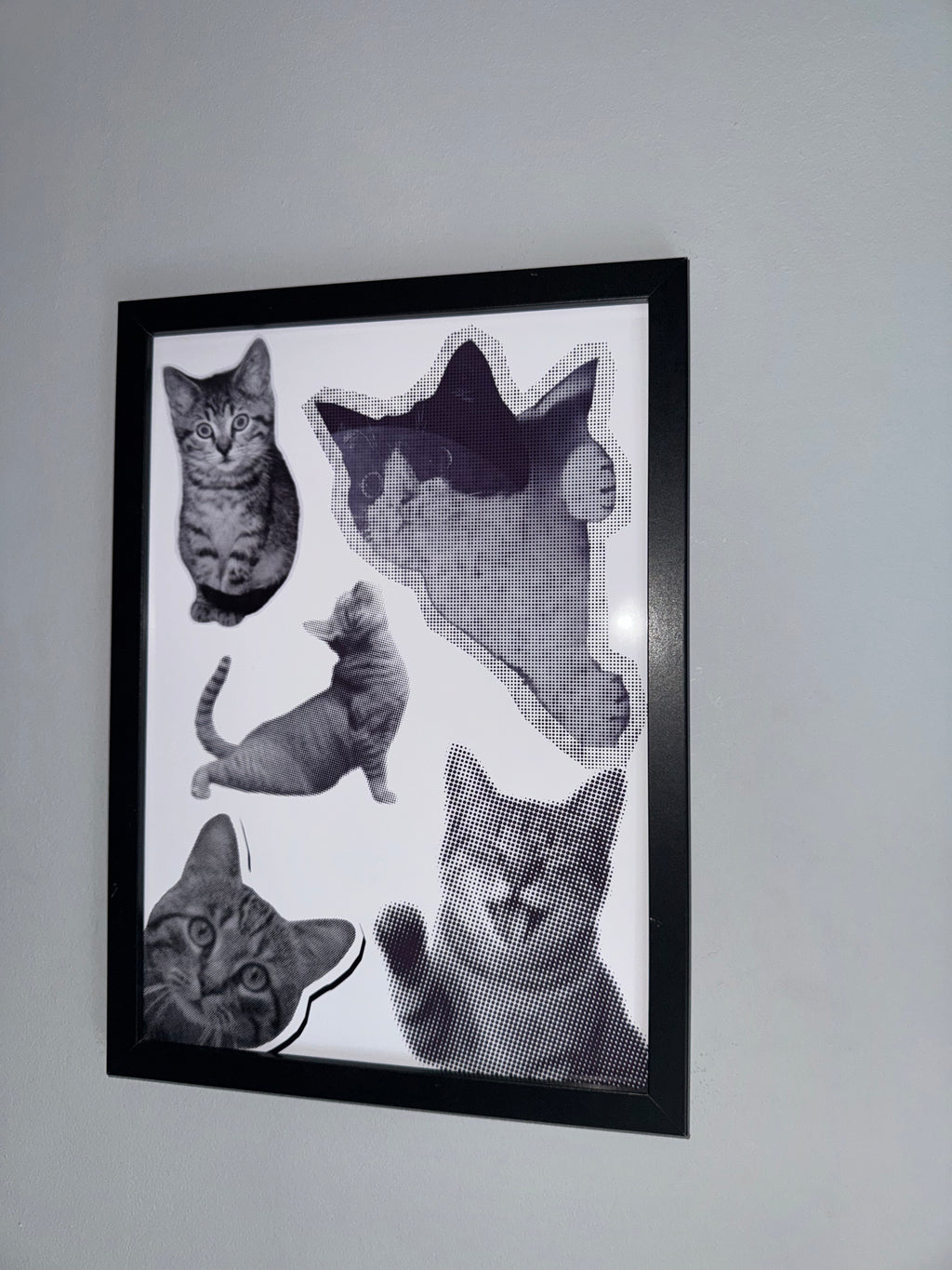 Cats Cats Cats | Monochrome | Minimalistic - Black & Grey | Textured Style Background - A4 Print