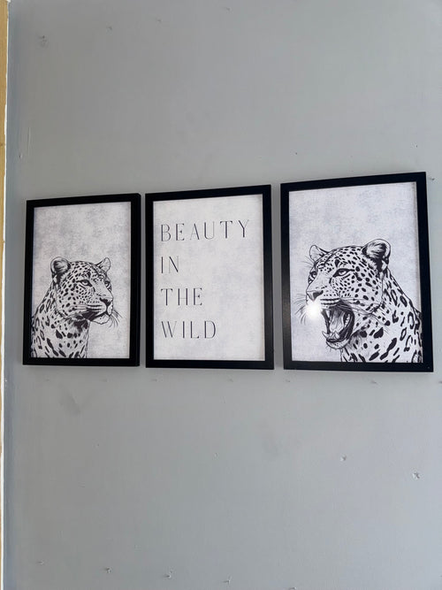 Beauty in the wild | Set of 3 Unframed | Monochrome Off White & Grey
