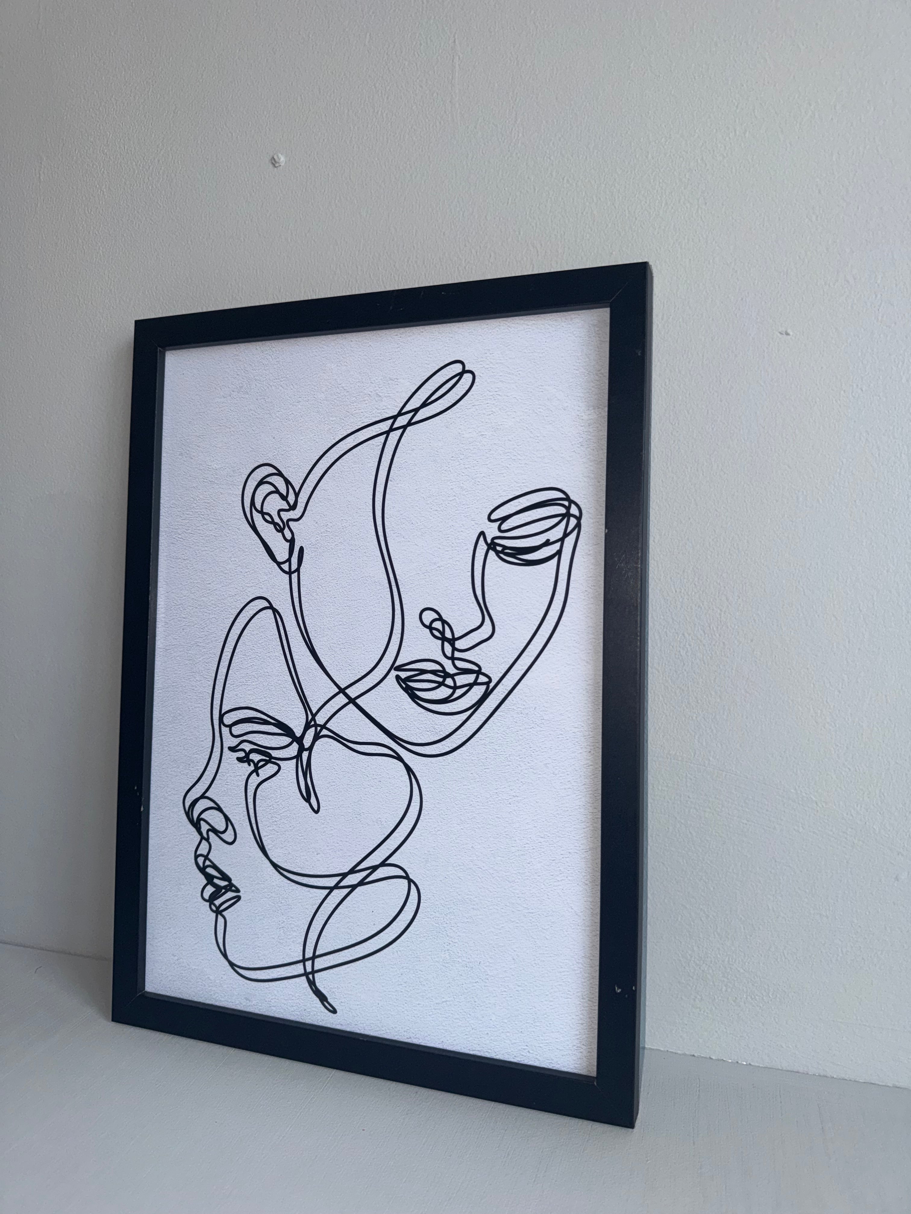 Line Art - 2 faces| Minimalistic - Black & Grey | Textured Style Background - A4 Print