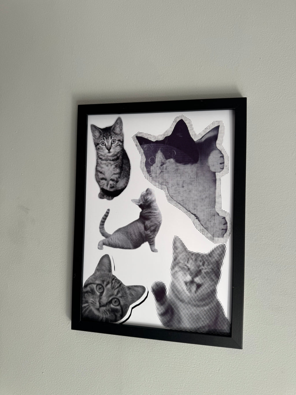 Cats Cats Cats | Monochrome | Minimalistic - Black & Grey | Textured Style Background - A4 Print