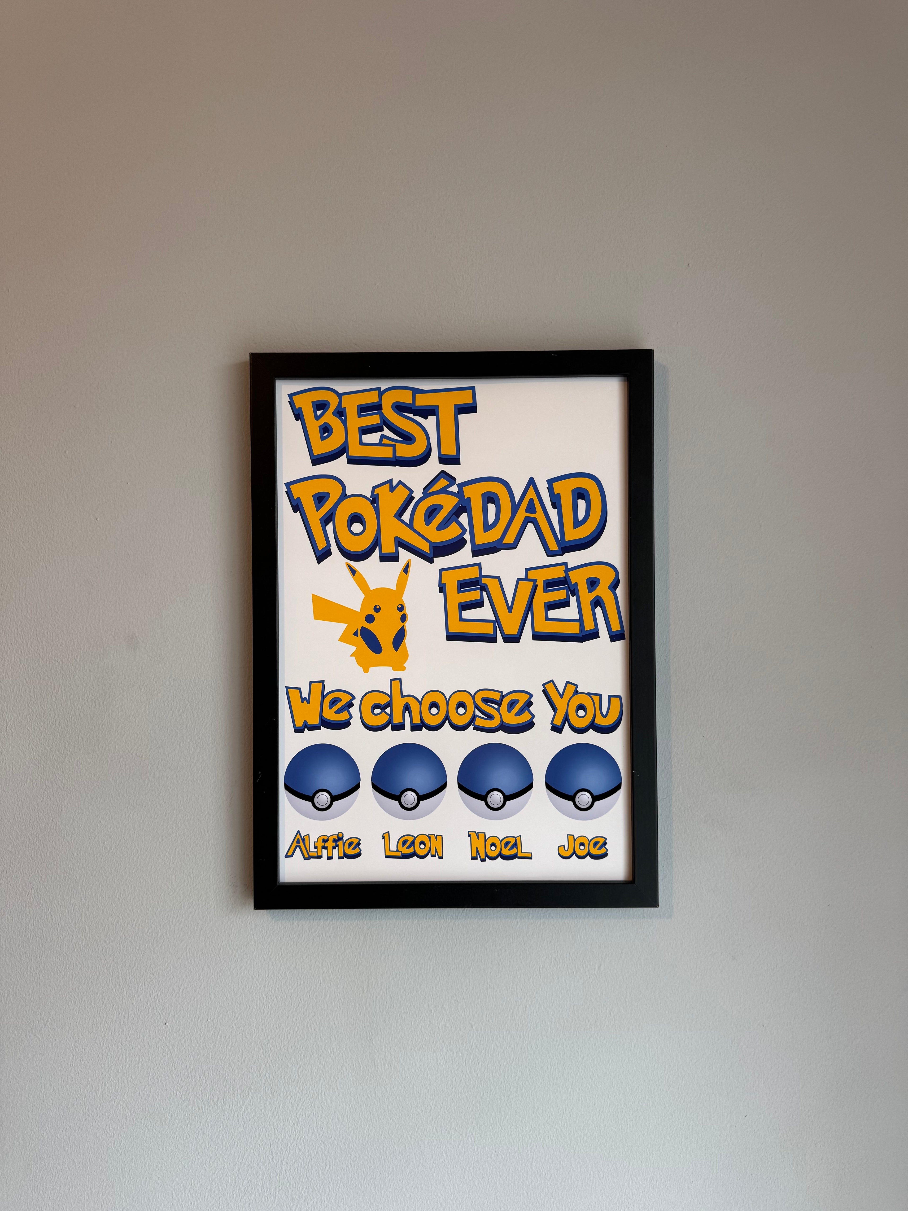 Personalised Pokédad - Best Dad Ever -  Up to 4 Children - A4 UNFRAMED Print
