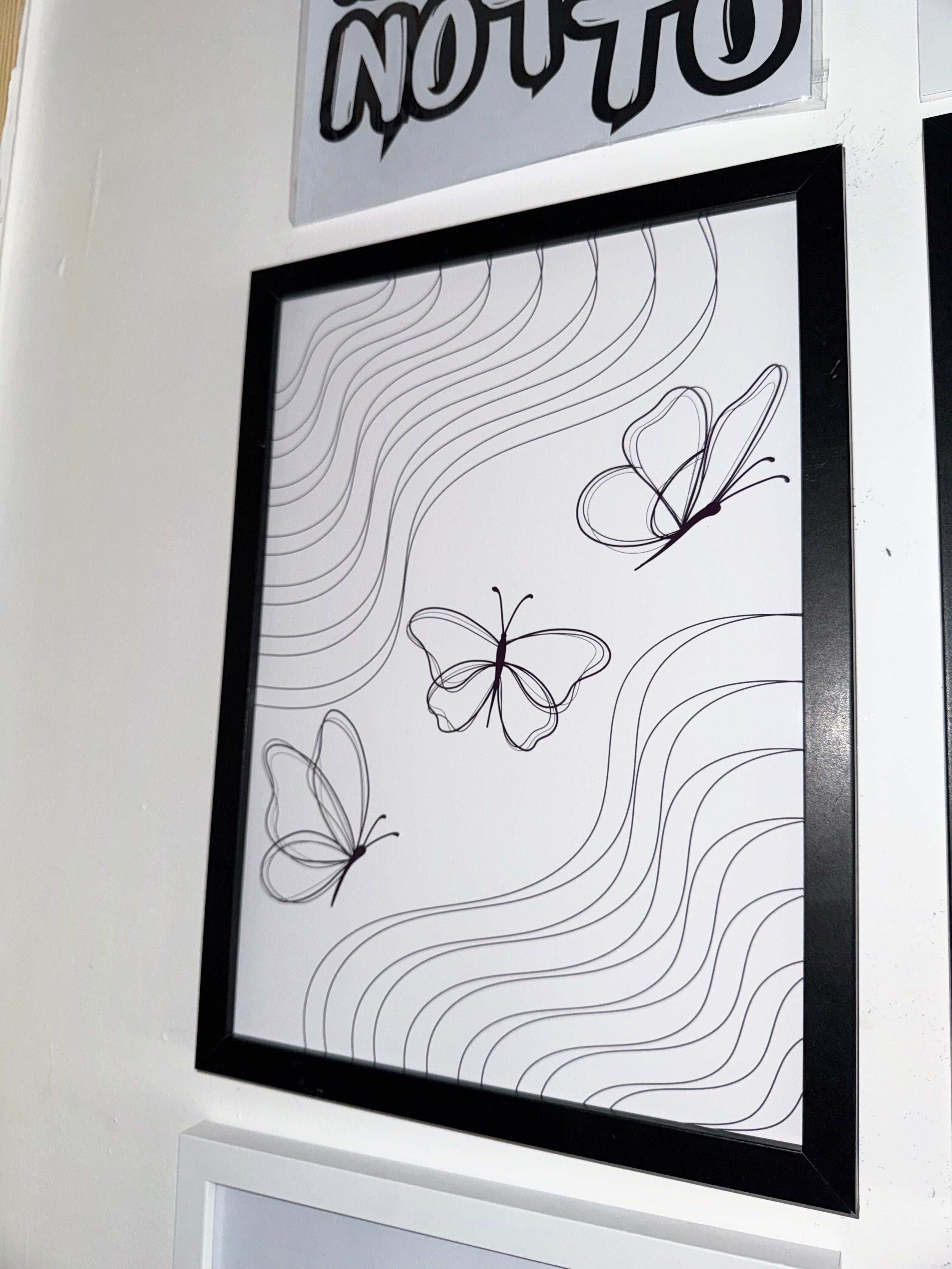 Butterflies - Black & Off White Minimalistic - A4 Print