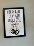 Lucky girl  | Monochrome | Minimalistic - Black & Grey | Textured Style Background - A4 Print