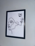 Line Art - Faces | Minimalistic - Black & Grey | Textured Style Background - A4 Print
