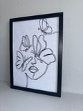 Line Art - Butterflies over face | Minimalistic - Black & Grey | Textured Style Background - A4 Print