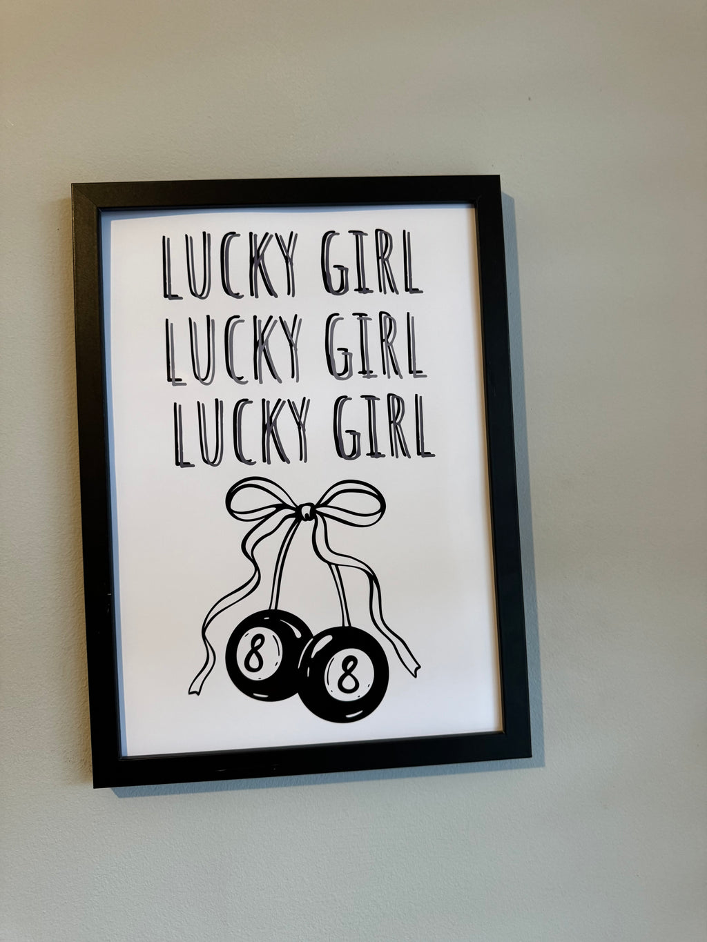 Lucky girl  | Monochrome | Minimalistic - Black & Grey | Textured Style Background - A4 Print