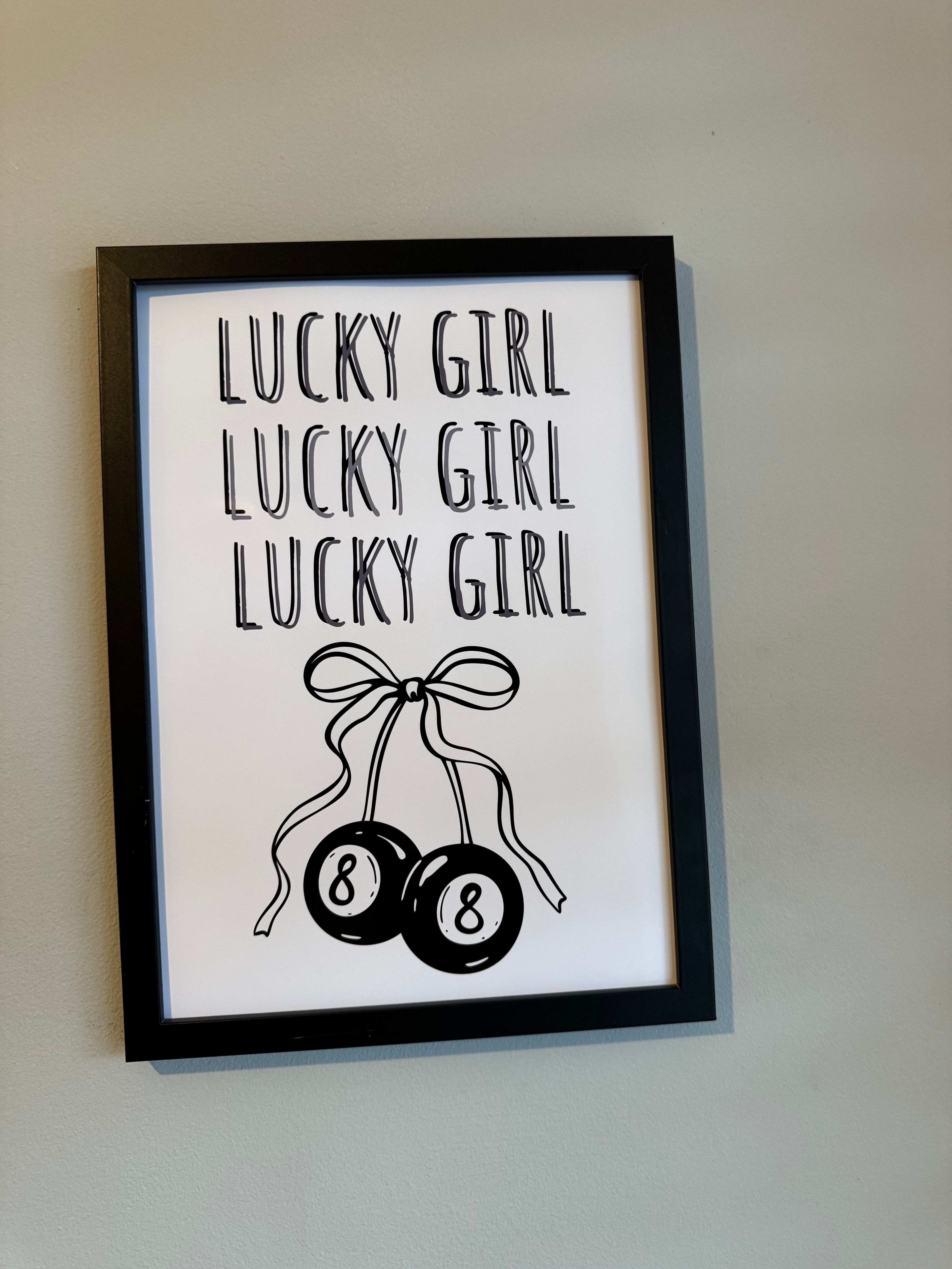 Lucky girl  | Monochrome | Minimalistic - Black & Grey | Textured Style Background - A4 Print