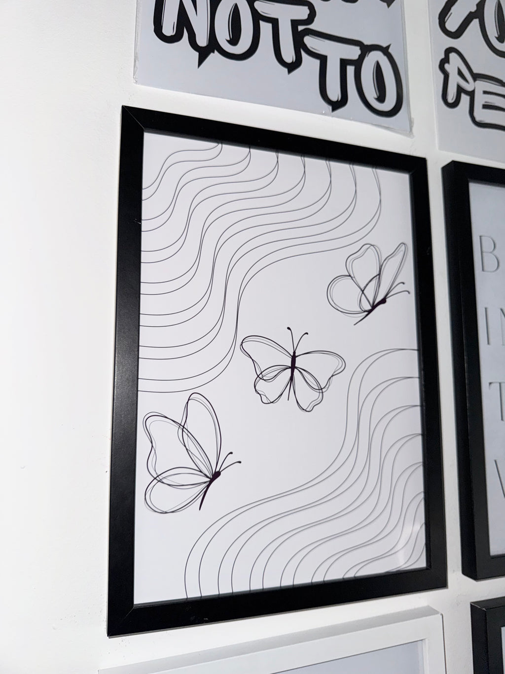 Butterflies - Black & Off White Minimalistic - A4 Print