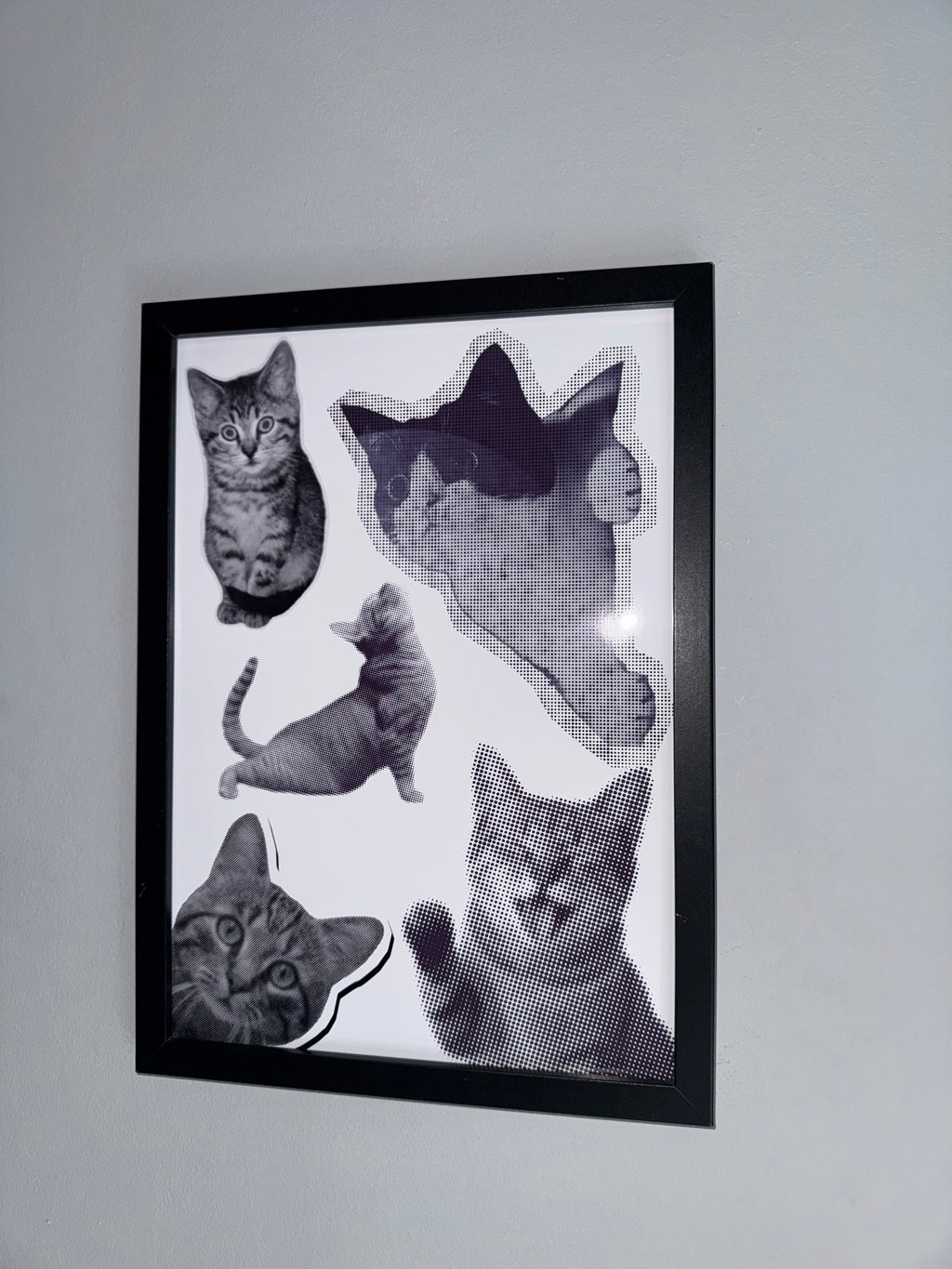 Cats Cats Cats | Monochrome | Minimalistic - Black & Grey | Textured Style Background - A4 Print