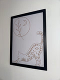 The Cat & The Moon | A4 Print | Framed or Unframed | Brown & Off White