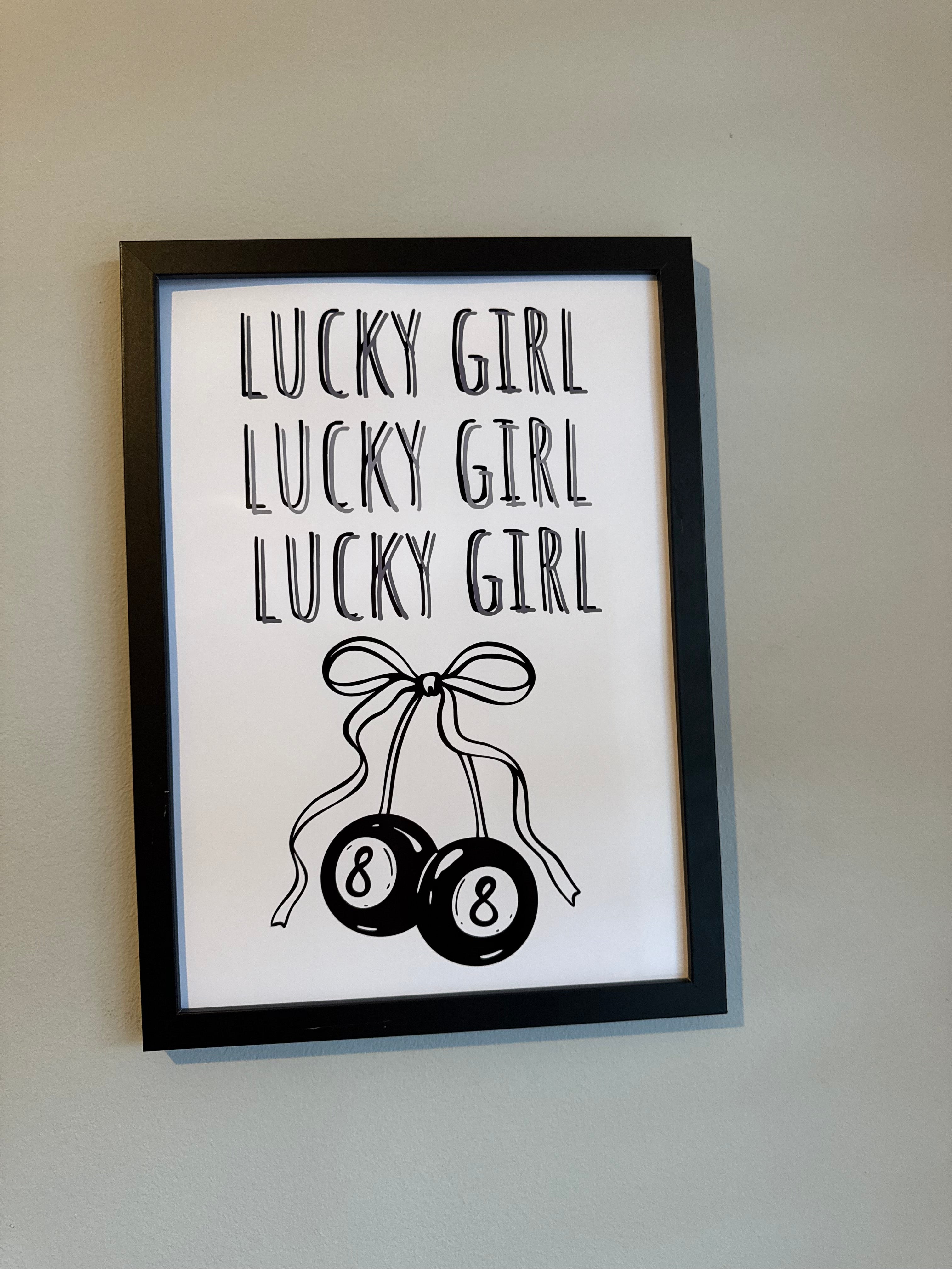 Lucky girl  | Monochrome | Minimalistic - Black & Grey | Textured Style Background - A4 Print