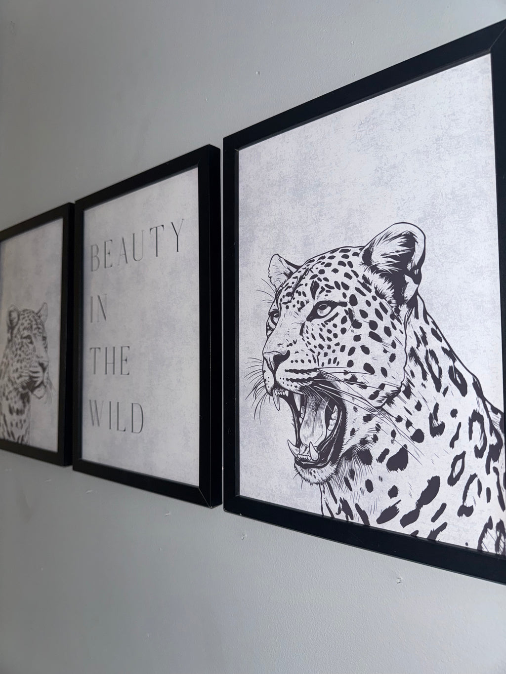 Beauty in the wild | Set of 3 Unframed | Monochrome Off White & Grey