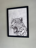 Leopard Yawning - Off White & Grey Minimalistic - A4 Print